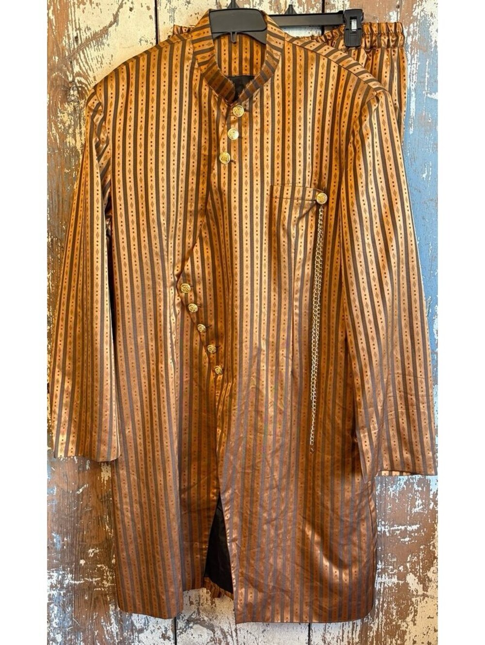 Men's APTX Copper Brown Ankara Print 2 Piece Suit Mandarin Collar Gold Buttons